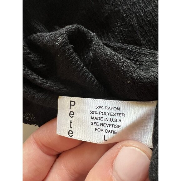 Pointelle ruffle black sleeveless lightweight Coquette tank sz L 90s classic VTG - Picture 8 of 8